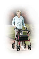 Aluminum Rollator Rolling Walker with Fold Up and Removable Back Support and Padded Seat, Red